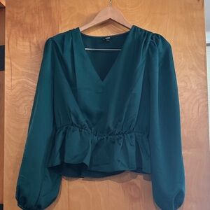 Express Teal V-Neck Blouse with Peplum